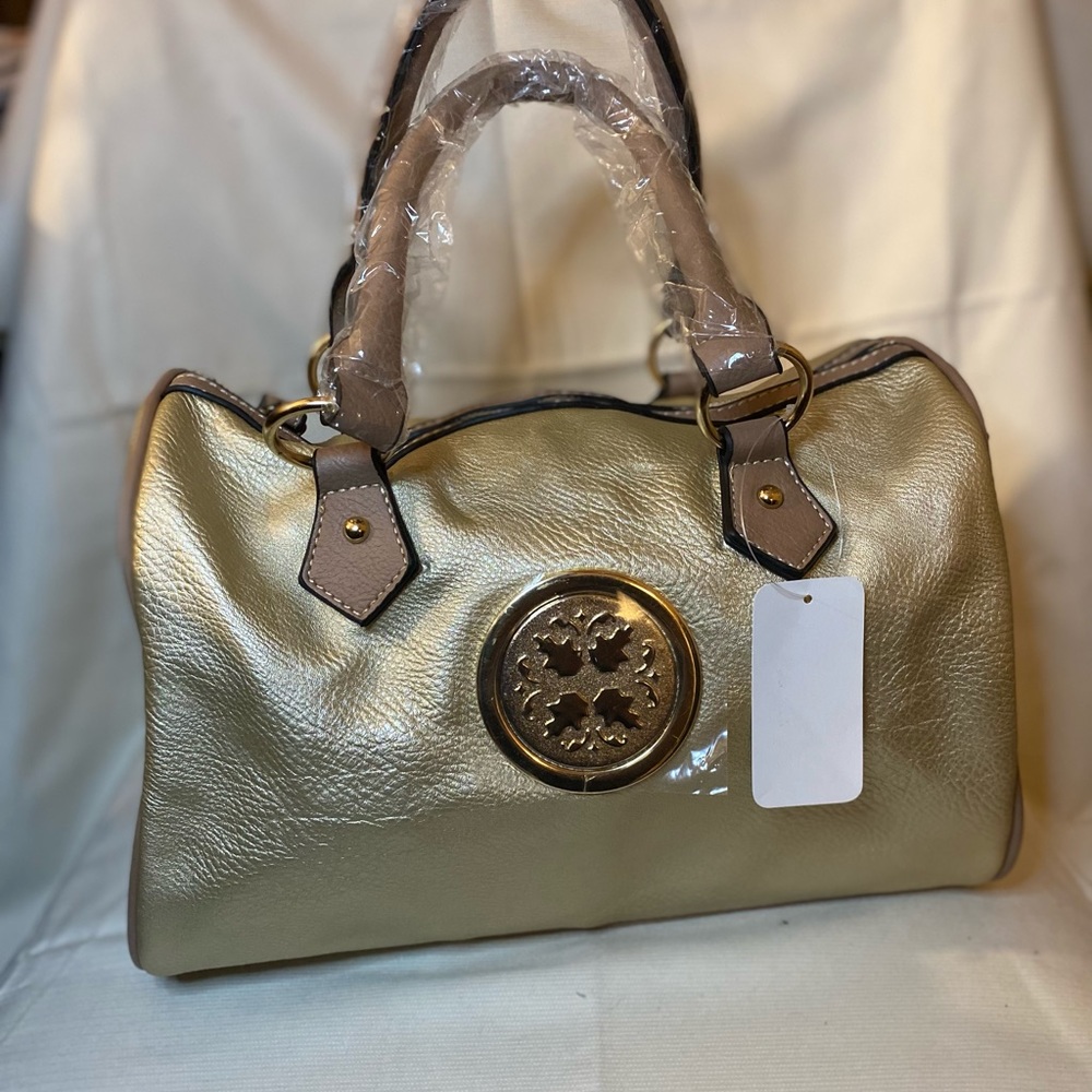 Gold/khaki hand bag or overnight bag w/ shoulder strap spacious bag new with tag